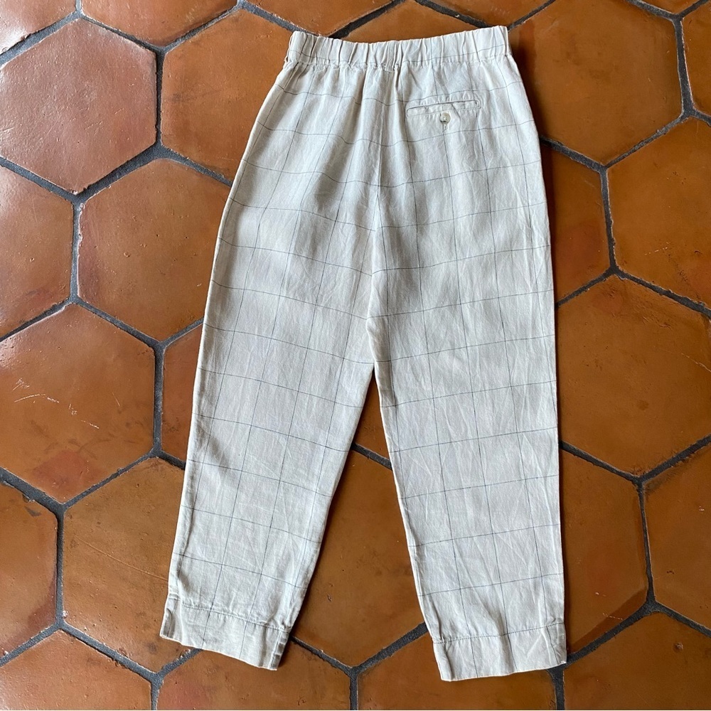 Madewell Linen Pleated Taper Wide-Leg Pants Windowpane Lagenlook Quiet Luxury 2 - Picture 6 of 10